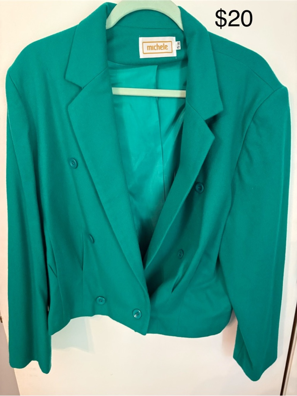 Vintage Michele Women's Teal Double-Breasted Blazer